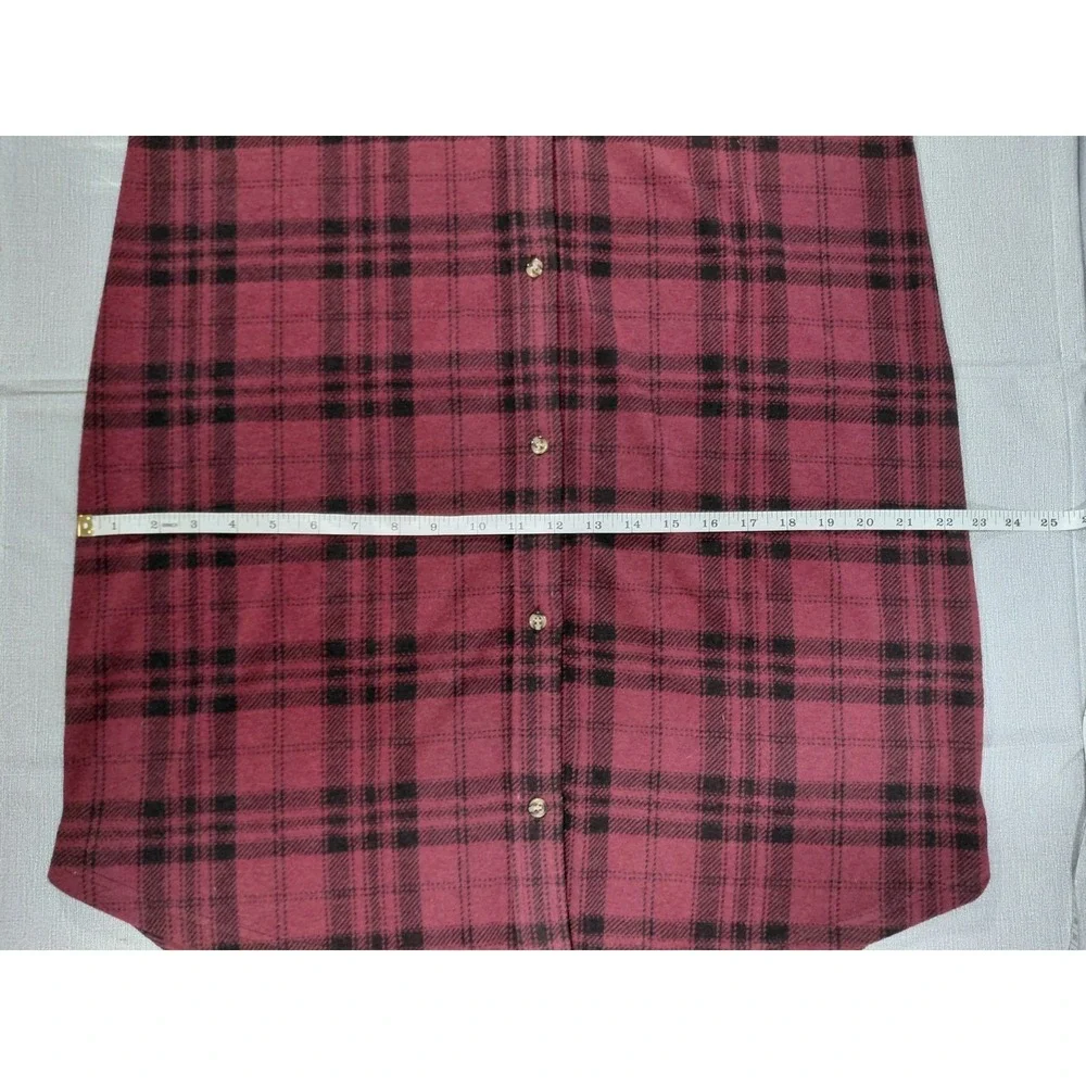 Thread & Supply Fleece Button Down Shirt Dress LG Long Coat Burgundy Plaid